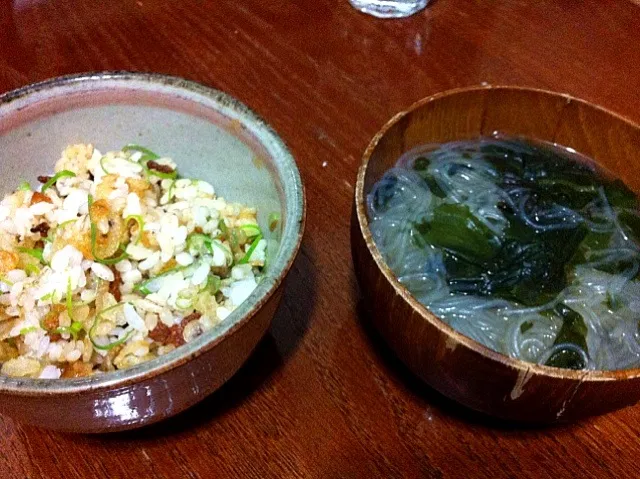 天かす飯、春雨スープ|machinさん