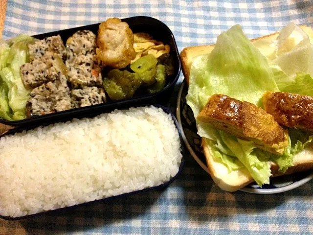 お弁当、パン、卵焼き、レタス|たびもかさん