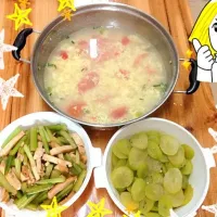 西红柿蛋汤+芹菜炒豆干+清炒莴苣|tinaさん