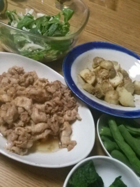 しょうが焼きと新じゃがのごま和え|mamaruさん