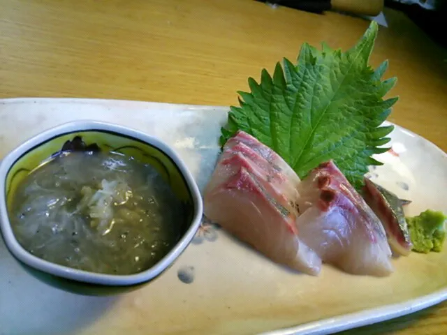 生しらす土佐酢和え      シマアジお造り|峰やさん