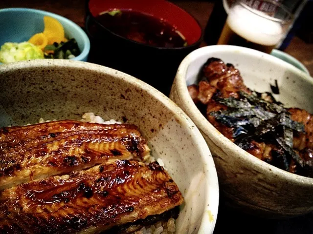 うな丼と焼鳥丼のハーフ＆ハーフ|てつやさん