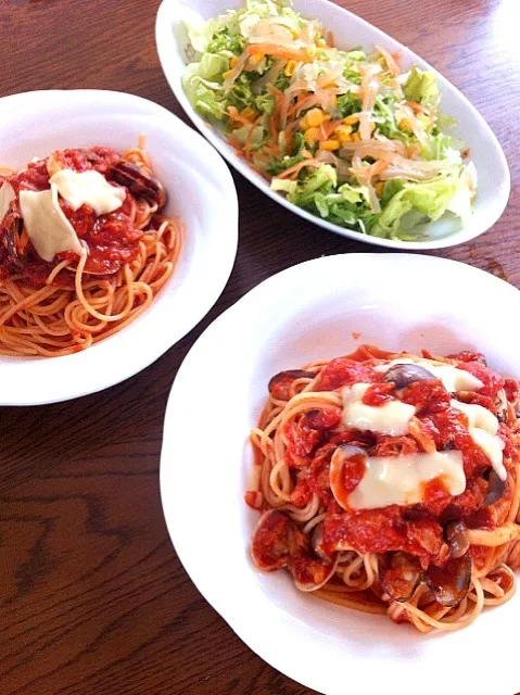 あさりとツナのトマトソースパスタ|みほこさん