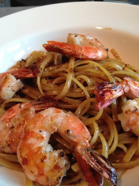 Bacon jam pasta with grilled prawn|AKさん