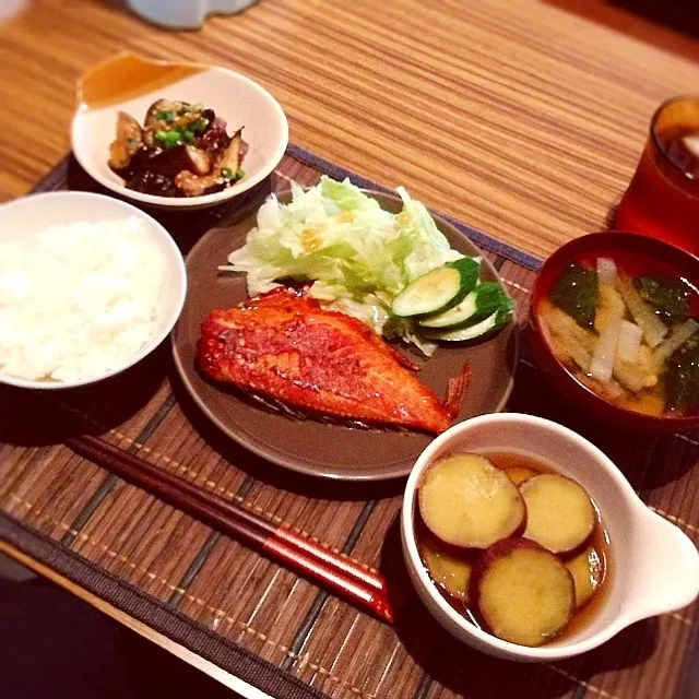 みりん焼き、茄子南蛮焼き、さつまいもの煮物|はるさん