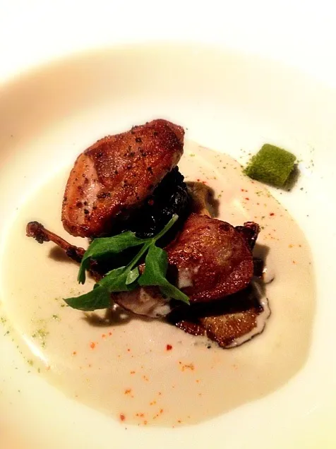 Quail with tom kha style coconut cream and black rice|Funky Chefさん