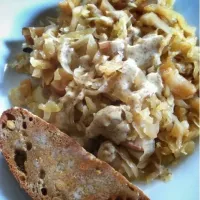 Roast pork, homemade sauerkraut, pignoli nut bread