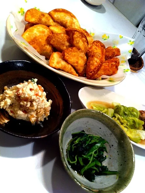 ドライカレー✧キャベツと肉団子煮✧白和え✧三つ葉とほうれん草の海苔和え|mamiさん