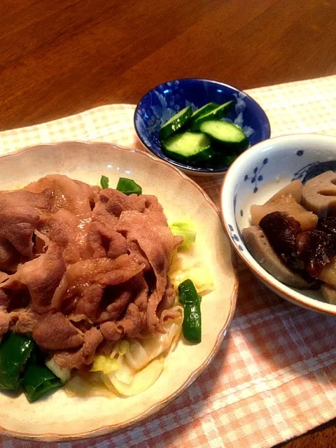 豚肉の照焼きとレンコン煮もの|ま〜ちゃんさん