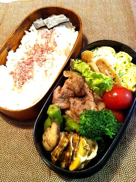 ボイル帆立と豚肉炒め弁当|はなももさん