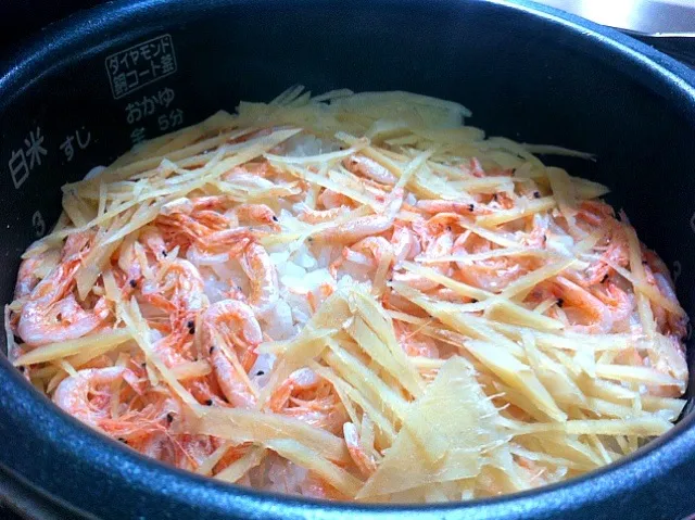 Snapdishの料理写真:桜えびと生姜の炊き込み御飯|takakoさん