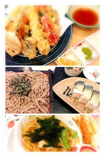 Snapdishの料理写真:Buckwheat,Udon,Tempura&Mackerel sushi❗天ぷら蕎麦,うどんと鯖すし|🌈Ami🍻さん