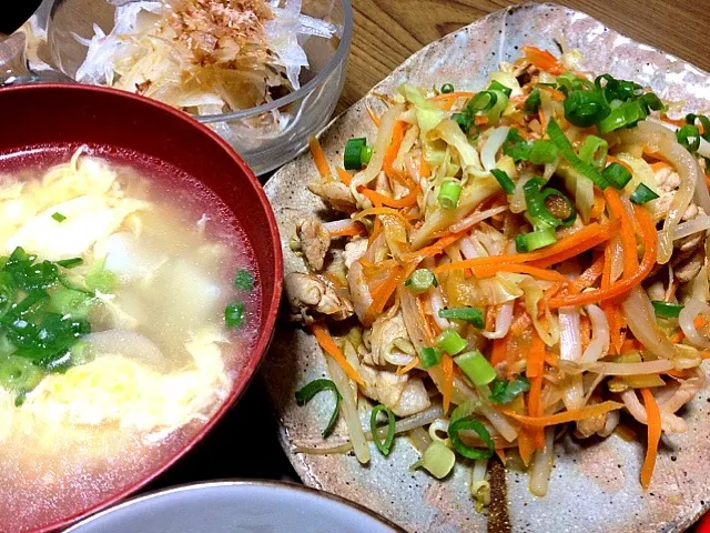 肉野菜炒めととき卵汁|らぶちんさん