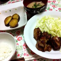 味付き唐揚げ／さつまいもの甘煮／しめじとお麩のお味噌汁|まいか*kmicsさん