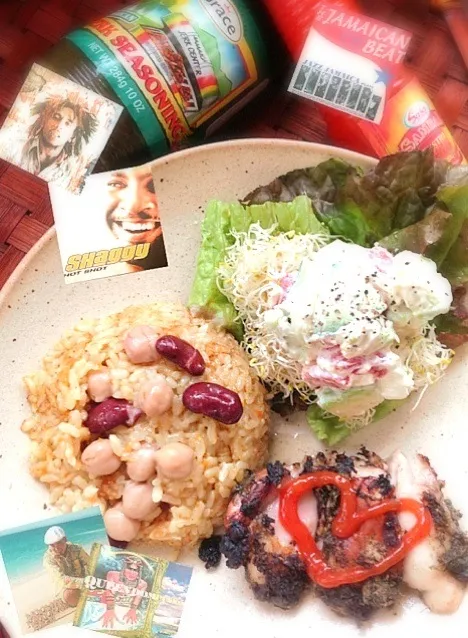 Jamaican jerk chicken&Cheese dressing salad 🎵ｼﾞｬﾏｲｶ料理･ｼﾞｬｰｸﾁｷﾝ&ﾁｰｽﾞﾄﾞﾚｯｼﾝｸﾞｻﾗﾀﾞ|🌈Ami🍻さん