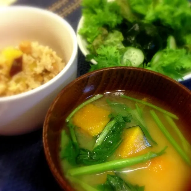 Spinach and Pumpkin Miso soup.|Layさん