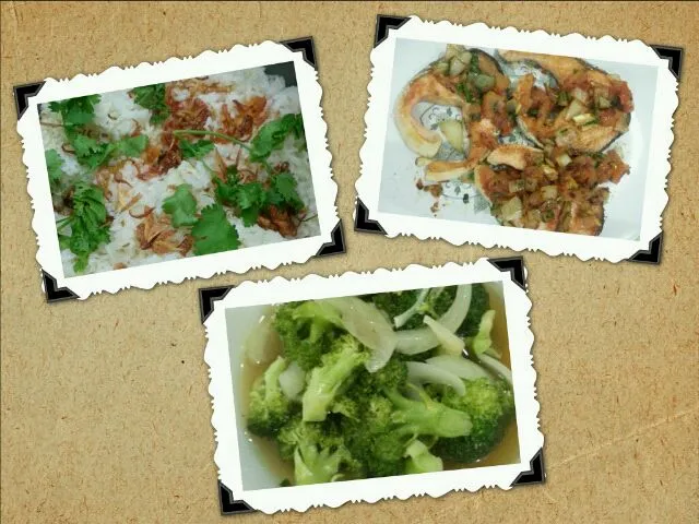 Ginger Butter Rice◆Pan fried Salmon with Tomato Salsa◆Steamed Broccoli|Mrs BNazさん