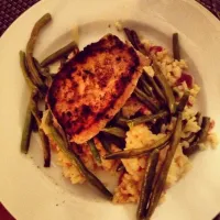 Snapdishの料理写真:Porkchops green beans and bacon risotto|Natalieさん