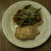 Snapdishの料理写真:Honey Orange Glazed Grouper with Lemony Pasta with Asparagus and Bacon|Wil Millerさん