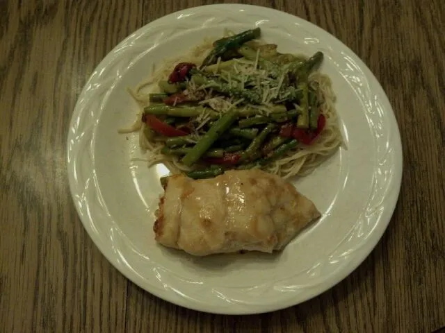 Honey Orange Glazed Grouper with Lemony Pasta with Asparagus and Bacon|Wil Millerさん