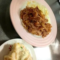 Snapdishの料理写真:生姜焼きとポテサラ|かおりさん