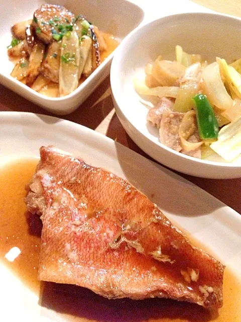 赤魚の煮付け&里芋と牛蒡の揚げ出し風&春キャベツの胡麻味噌炒め|えりちんさん