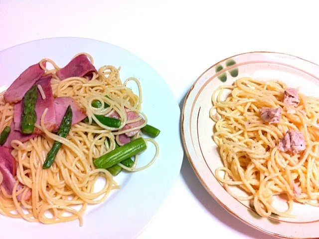 ベーコン＆アスパラのパスタ🍝とシーチキンスパ🍝|akiさん