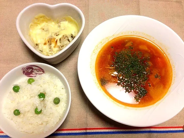 グリンピースご飯とミネストローネ|メグさん