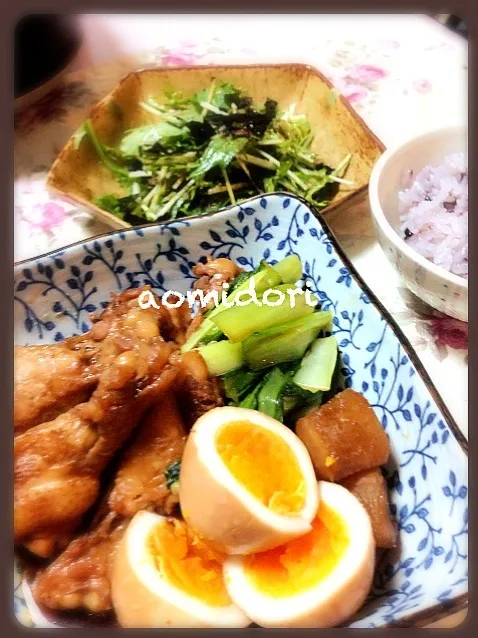 トッシーのニンニク醤油のうま煮❤琴ちゃんの水菜のサラダ|Norikoさん