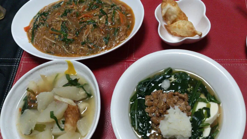 麻婆春雨、大根の白だし煮込み、納豆おろし餡掛け豆腐、、、|ママちゃんさん