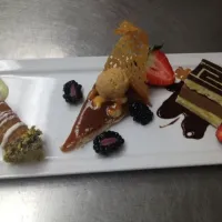 Lemon Basil Ice Cream in a caramel Lace Cannoli, Caramel Pie and chocolate Bavarian cream inside a chocolate sponge stencil cake!!|Tyler J McNeelyさん