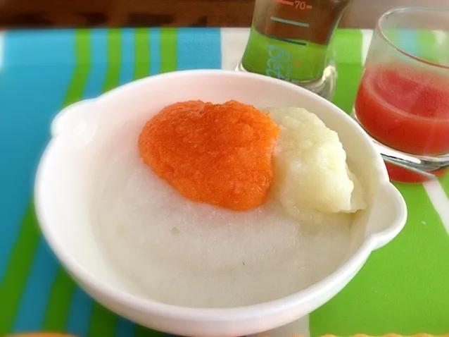 昆布出汁で炊いたお粥さんと根菜の煮物 トマトスープ|DSさん