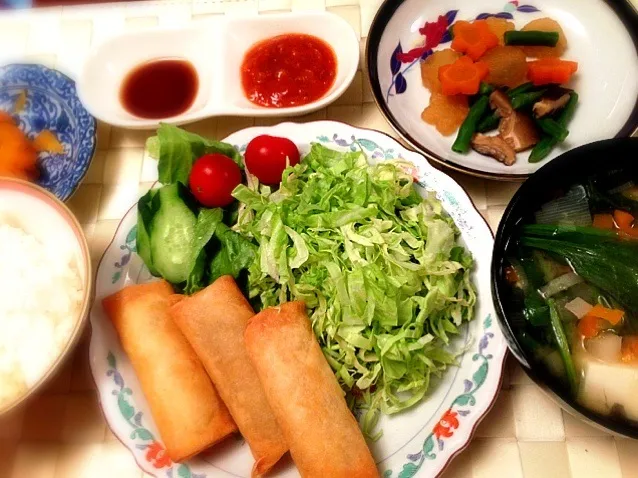 夕飯〜春巻き プチ煮物〜|美羽さん