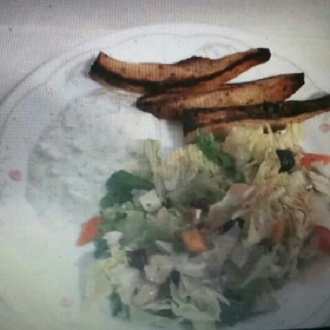 Snapdishの料理写真:yogurt dill dip...baked.fries..salad|Jennifer Ciminoさん