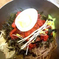 Snapdishの料理写真:Buckwheat cold noodle with gochujang sauce marinated half-dried cod|Tristan Choiさん