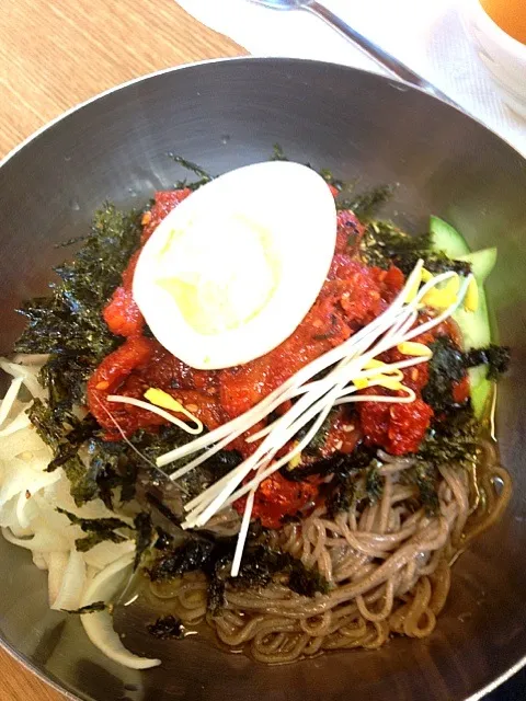 Snapdishの料理写真:Buckwheat cold noodle with gochujang sauce marinated half-dried cod|Tristan Choiさん