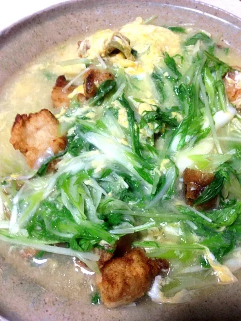 Snapdishの料理写真:塩からあげ〜とろとろ卵と水菜のあんかけ〜|ももこさん