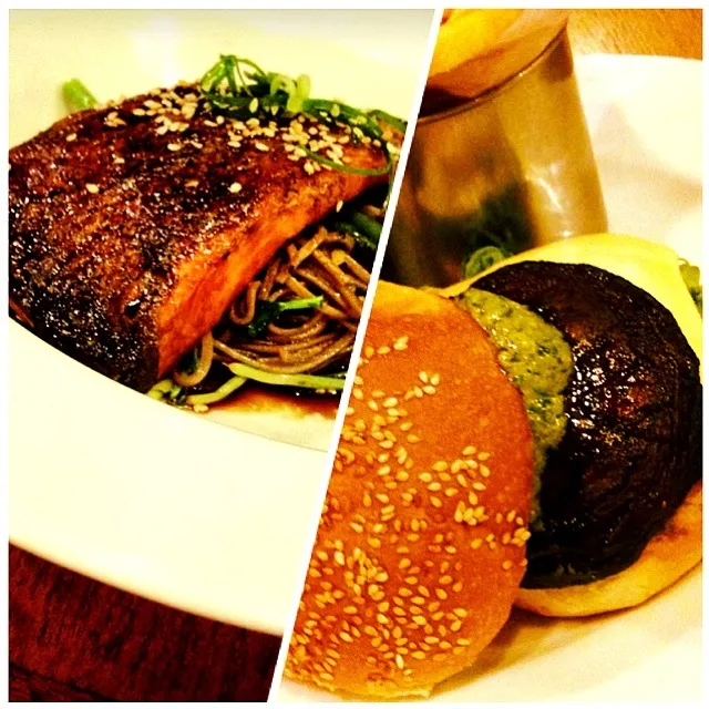 Grilled salmon wiz fried soba, Big mushroom humbuger|Yuka Nakataさん