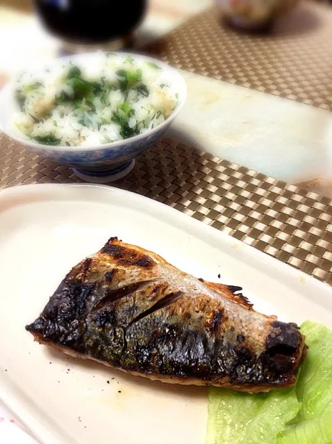 サバの塩焼きと菜飯|いっせいさん