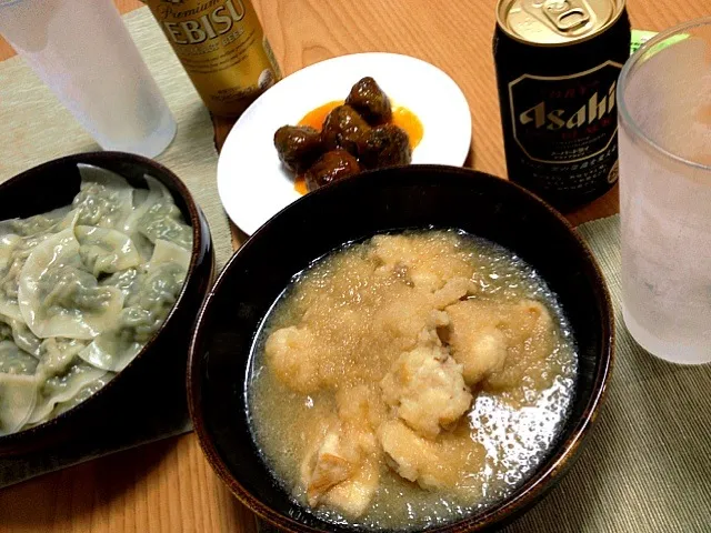 今日のおうち宴会。鶏胸肉のみぞれ煮,水餃子,肉団子|マシューさん