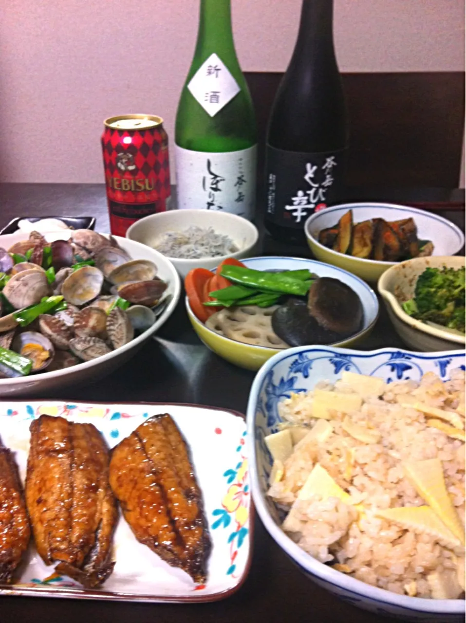 今日の家居酒屋、アジの蒲焼き、タケノコご飯など|ままぞうさん