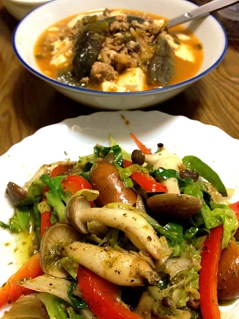 余り野菜のソテーと麻婆茄子豆腐|wildcat山猫さん