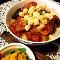 鶏と茄子のトマト煮 ピラフにのせて|ふみかさん