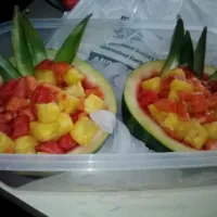 Tropical fruit in watermelon dish|Christianさん