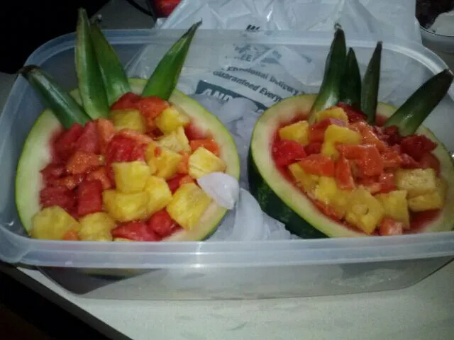 Tropical fruit in watermelon dish|Christianさん