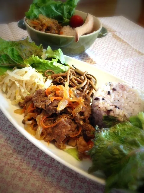 韓国風🎶プルコギ親子ランチプレート🌸ナムル添え|チエさん