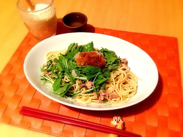 水菜と豚肉のおろしポン酢パスタ|ゆきさん