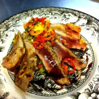 Snapdishの料理写真:Seared Ahi Tuna with bell pepper ceviche|Mark Lubinskyさん