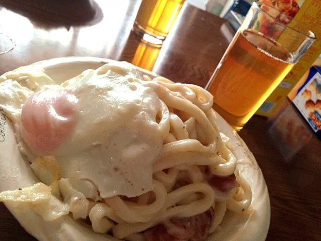 カルボナーラうどん 半熟たまごのせ|づんださん