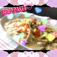 Snapdishの料理写真:残り物でスープパスタ♡|やっぴぃさん